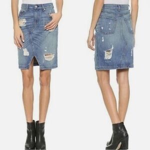 Rag & Bone Distressed Denim Pencil Skirt